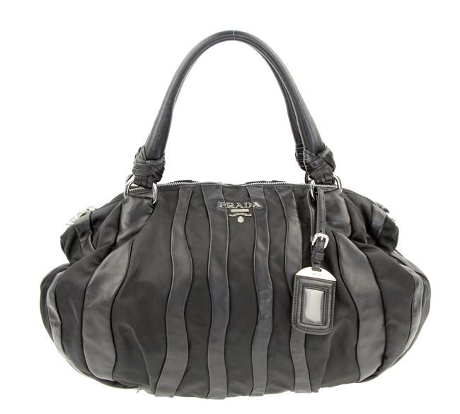 Prada Tessuto Striped Black Canvas Shoulder Bag