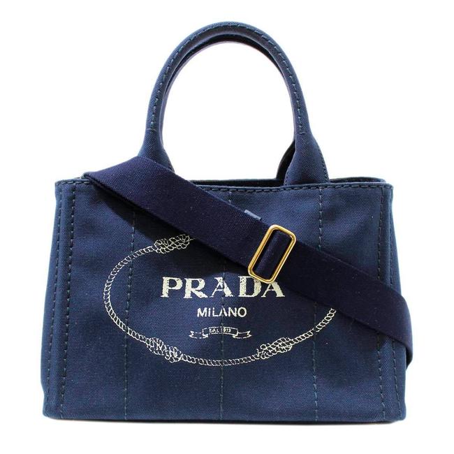 Prada Tote 1bg439 Navy Canapa Shoulder Bag