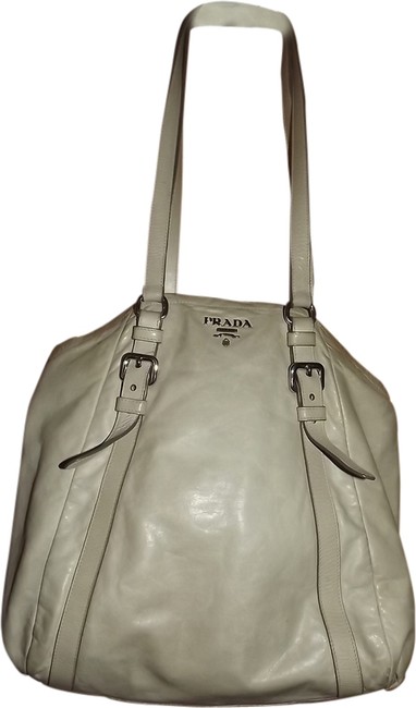 Prada Tote Hangtag Light Beige Soft Leather Shoulder Bag
