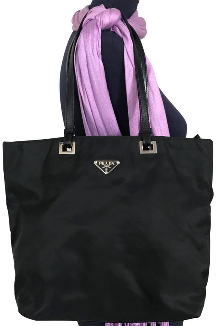 Prada Tote Black Leather Nylon Shoulder Bag