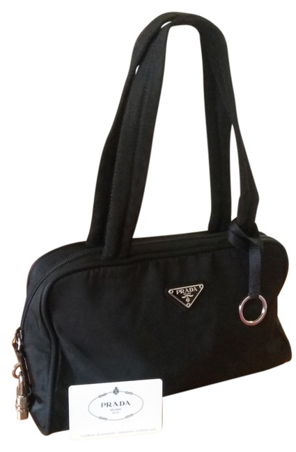 Prada Tote Black Nylon Leather TrimNylon Straps. Shoulder Bag