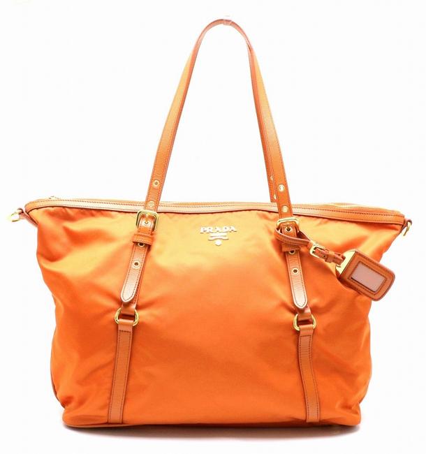 Prada Tote Br4253 Orange Nylon  Leather Shoulder Bag