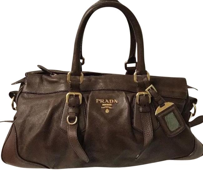 Prada Crossbody Tote Handbag Brown Leather Shoulder Bag