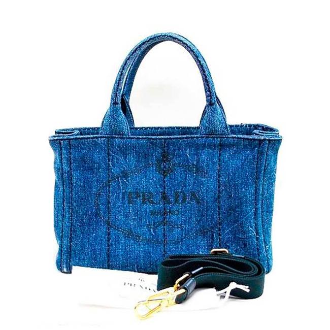 Prada Tote Denim Small Blue Canapa Shoulder Bag