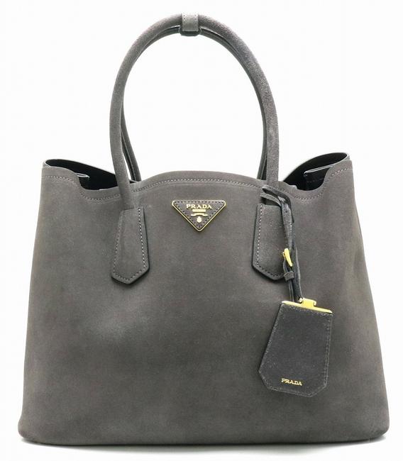Prada Tote Ematite B2756t Charcoal Gray Suede Shoulder Bag