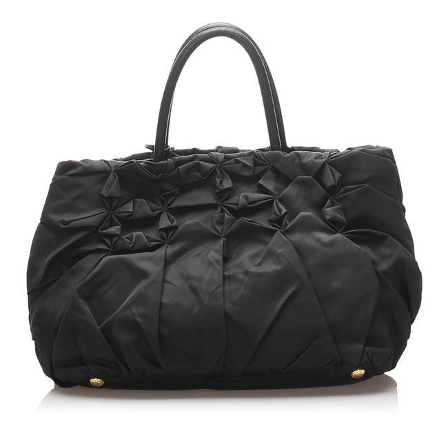 Prada Tote Gathered Tessuto Black Leather Shoulder Bag