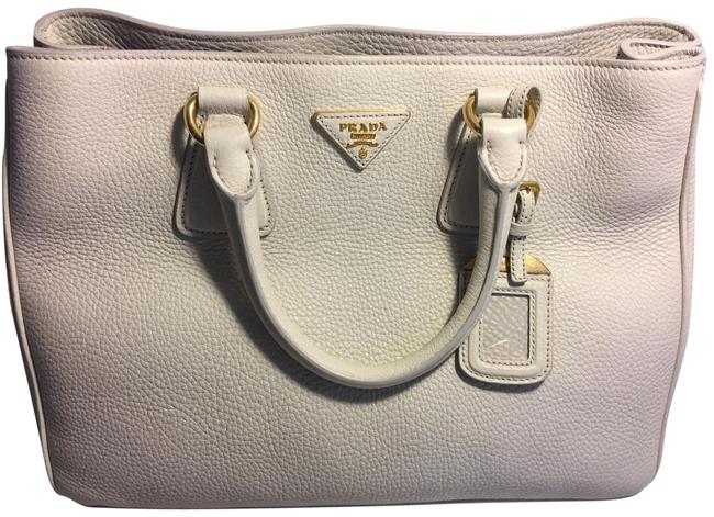 Prada Double Lux Saffiano Medium Zip White Tote Ghiaccio Leather Shoulder Bag