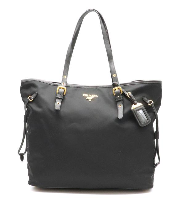 Prada Tote Gold Hardware Br4997 Black  Nero Nylon  Leather Shoulder Bag