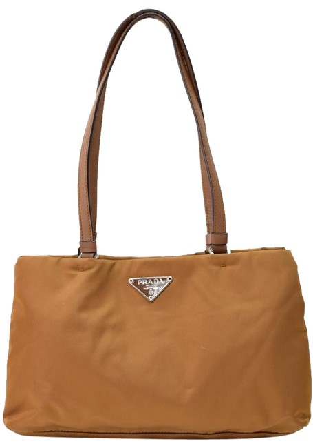 Prada Tote Golden Brown Nylon and Leather Handles Shoulder Bag