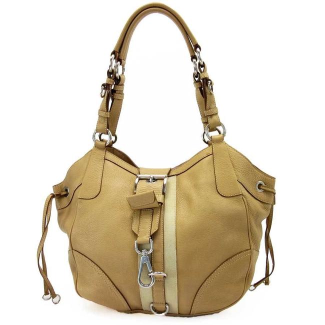 Prada Tote Ladies A1549 Beige  Brown Leather Shoulder Bag