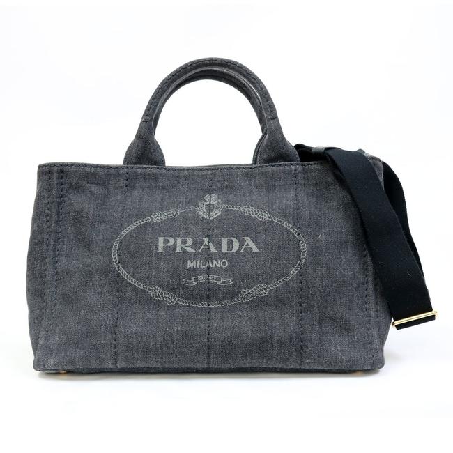 Prada Tote Ladies Mens Black  Gray  White Canapa Shoulder Bag
