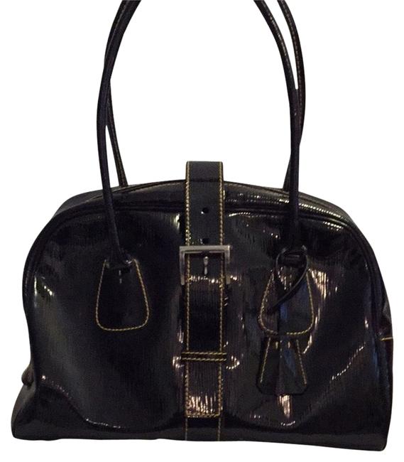 Prada Tote and Key Rare Black Patten Leather Shoulder Bag