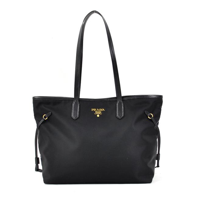 Prada Tote Logo Ladies Mens 97862a Black Nylon  Leather Shoulder Bag