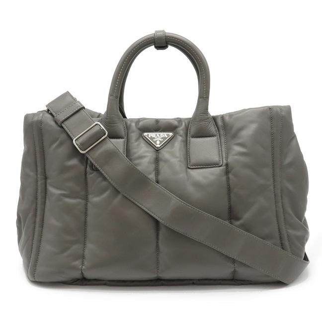 Prada Tote Nappa Bomber Lamb Bn2647 Dark Gray Leather Shoulder Bag