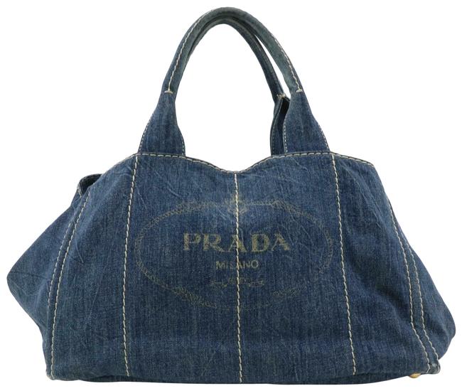 Prada Tote Navy Blue Denim Shoulder Bag