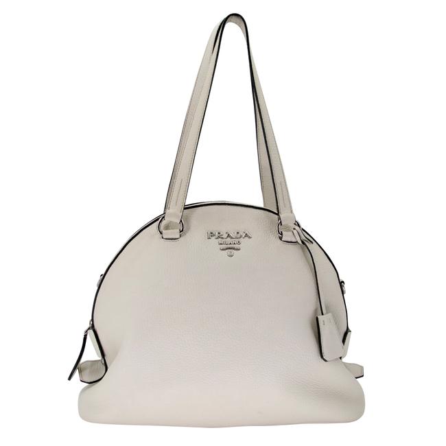 Prada Tote Pebbled Large Daino Round Top White Leather Shoulder Bag
