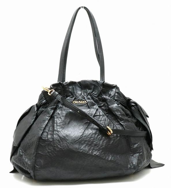 Prada Tote Ribbon Gold Hardware Black  Nero Bow  Leather Shoulder Bag