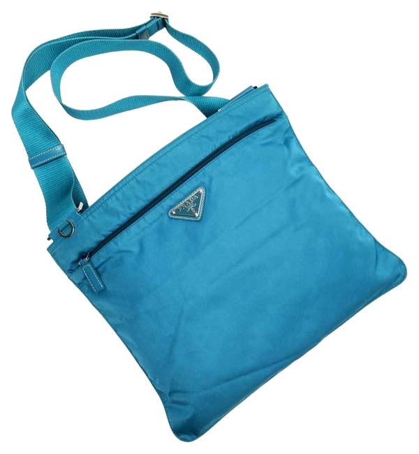 Prada Triangle Logo A1817c Blue Nylon  Leather Shoulder Bag