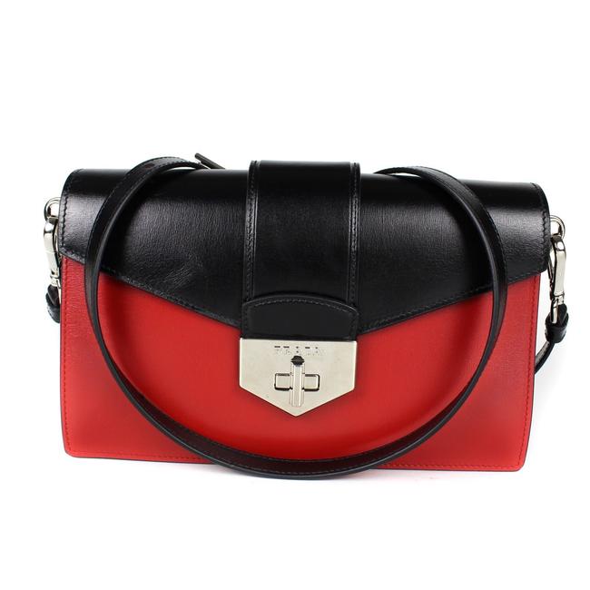 Prada Turnlock Flap Black  Red Leather Shoulder Bag