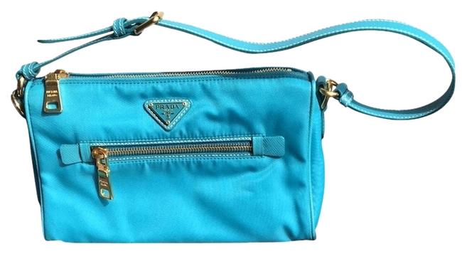Prada Turquoise Nylon with Leather Trim Shoulder Bag