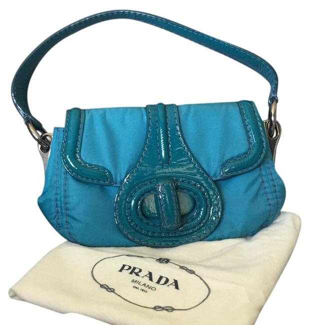 Prada Turquoise Nylon+patent Leather Shoulder Bag
