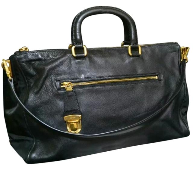 Prada Two way Leather SatchelShoulder BlackGold Shoulder Bag