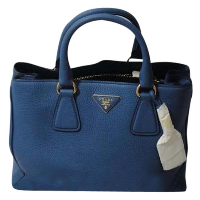Prada Two Way Tote Blue Saffiano Leather Shoulder Bag