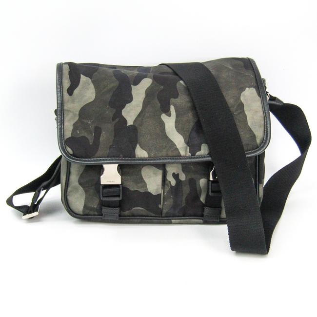 Prada Va0769 Womens Black  Khaki Leather  Tessuto Shoulder Bag