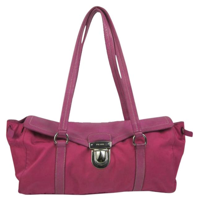 Prada Vela Nylon Pink Leather Shoulder Bag