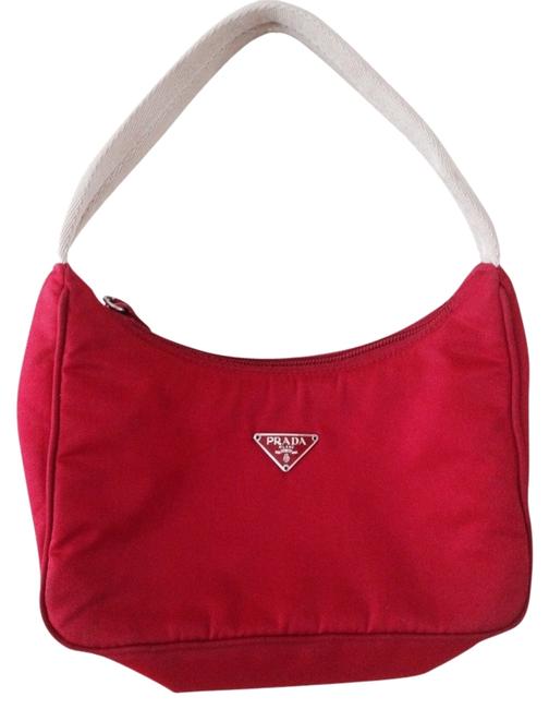 Prada Vela Small Red Canvas Shoulder Bag