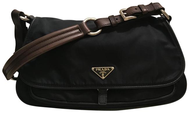 Prada Vela Vintage Flap Navy and Brown Nylon Leather Shoulder Bag