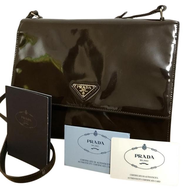 Prada Vernice Tafetta Cacao Brown Enamel Shoulder Bag