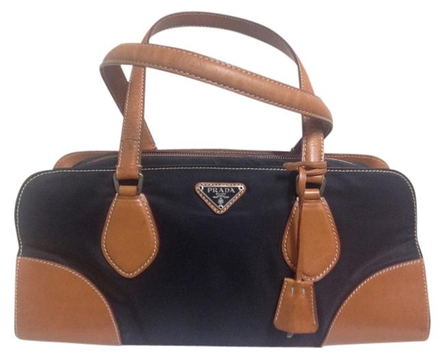 Prada Vintage BlackBrown CanvasLeather Shoulder Bag