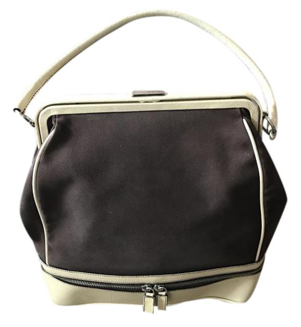 Prada Vintage Brown with Cream Leather Trim Canvas Shoulder Bag