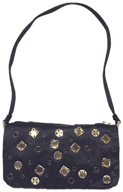 Prada Evening Vintage Jeweled Black Satin Shoulder Bag