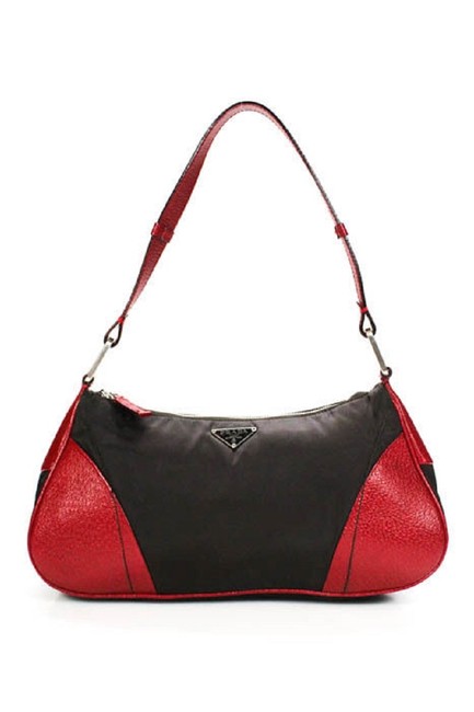 Prada Hobo Vintage PradaDesigner Purses Brown Nylon and Red Leather Shoulder Bag
