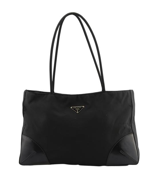 Prada Vintage Tote 73917 Black Leather  Nylon Shoulder Bag