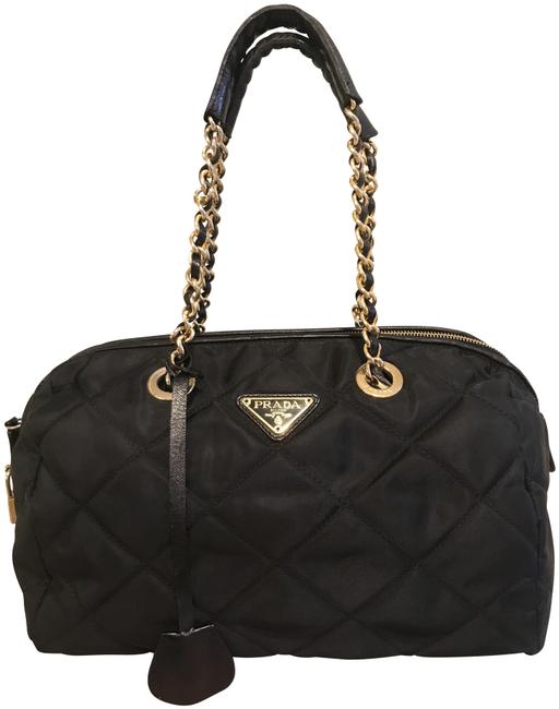 Prada Vintage with Gold Chain Black Nylon Shoulder Bag