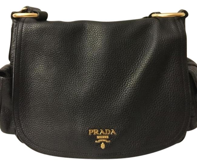 Prada Vitalla Daino Black Grained Leather Shoulder Bag