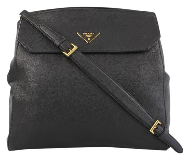 Prada Vitella Daino Black Leather Shoulder Bag