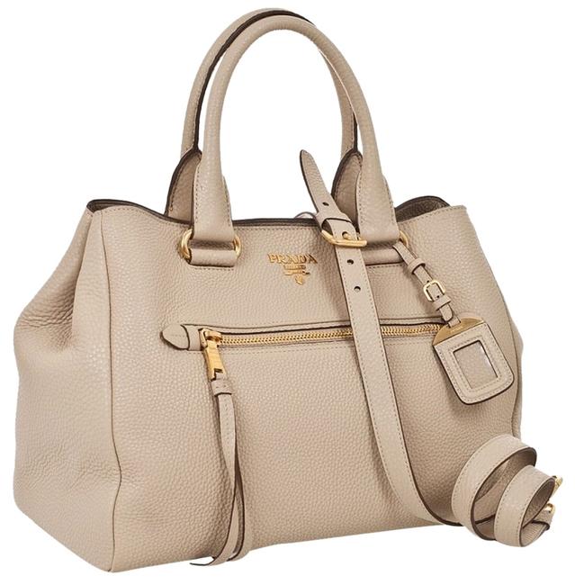 Prada Vitelli Daimyo Sand Genuine Leather Shoulder Bag