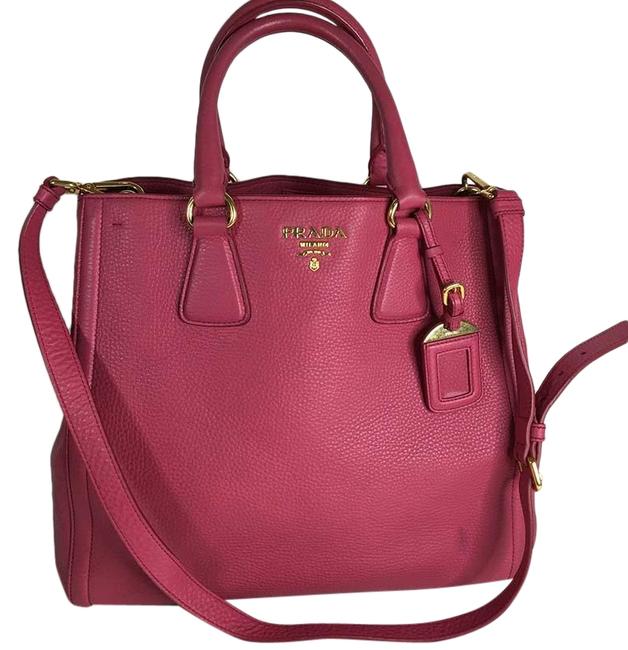 Prada Vitello Daino 2 Way Gold Hardware Tote Pink Leather Shoulder Bag