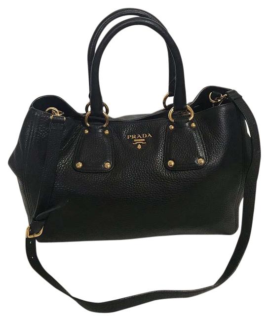 Prada Vitello Daino 2 Way Gold Hw Tote Black Leather Shoulder Bag