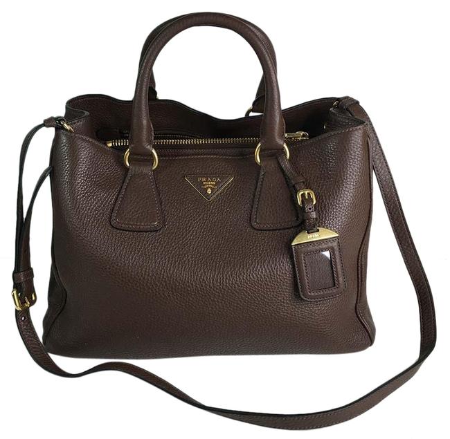 Prada Vitello Daino 2 Way Gold Hw Tote Brown Leather Shoulder Bag
