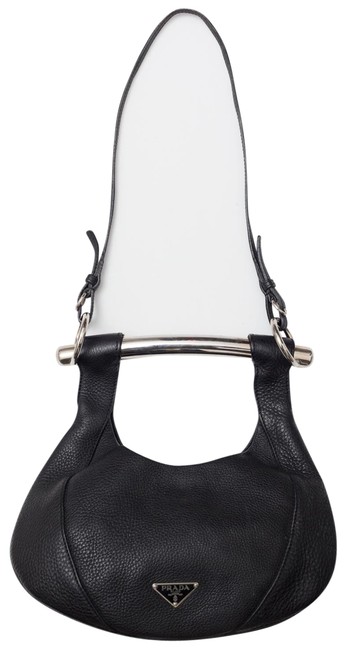 Prada Vitello Daino Bar Handle Handbag Black Leather Shoulder Bag