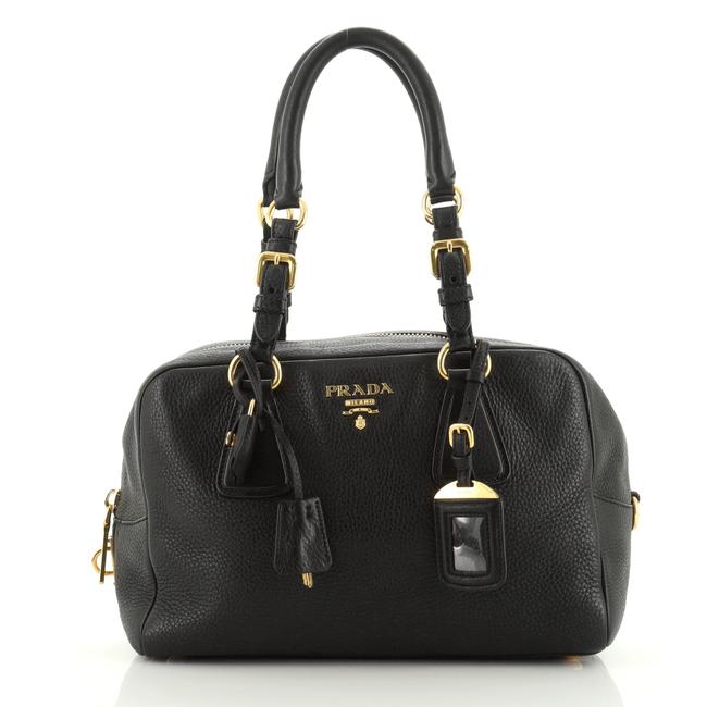 Prada Vitello Daino Bauletto Medium Black Leather Shoulder Bag