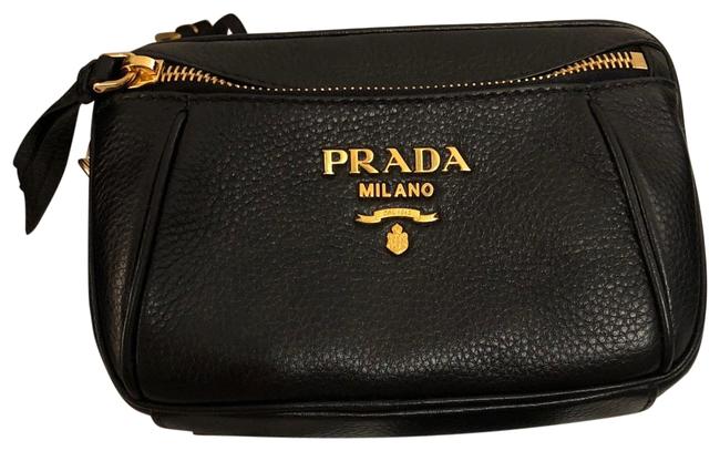 Prada Vitello Daino Belt Black Leather Shoulder Bag