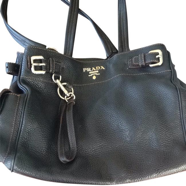 Prada Vitello Daino BlackBrown Stiching Leather Shoulder Bag