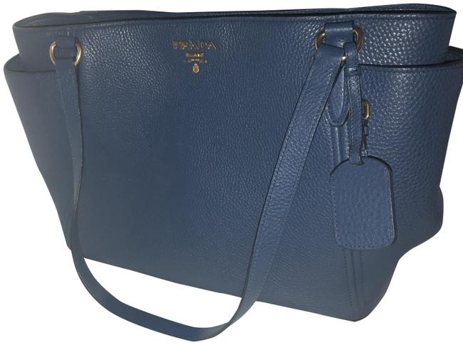 Prada Vitello Daino Blue Bluette Leather Shoulder Bag