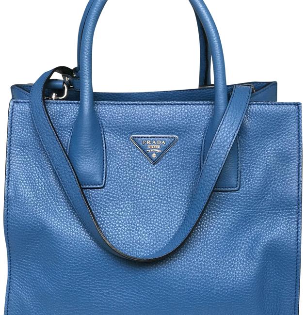 Prada Vitello Daino Blue Leather Shoulder Bag